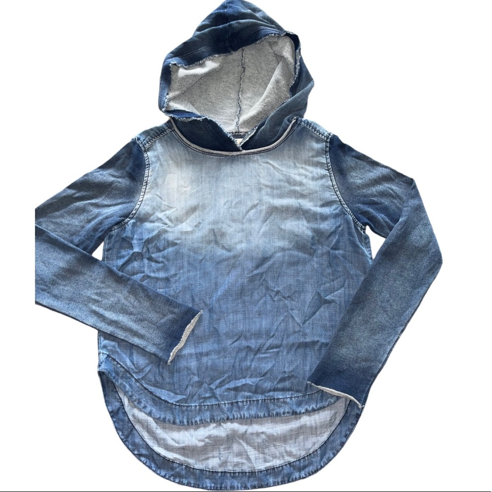 Bella Dahl Blue Denim-Look Hooded Sweatshirt